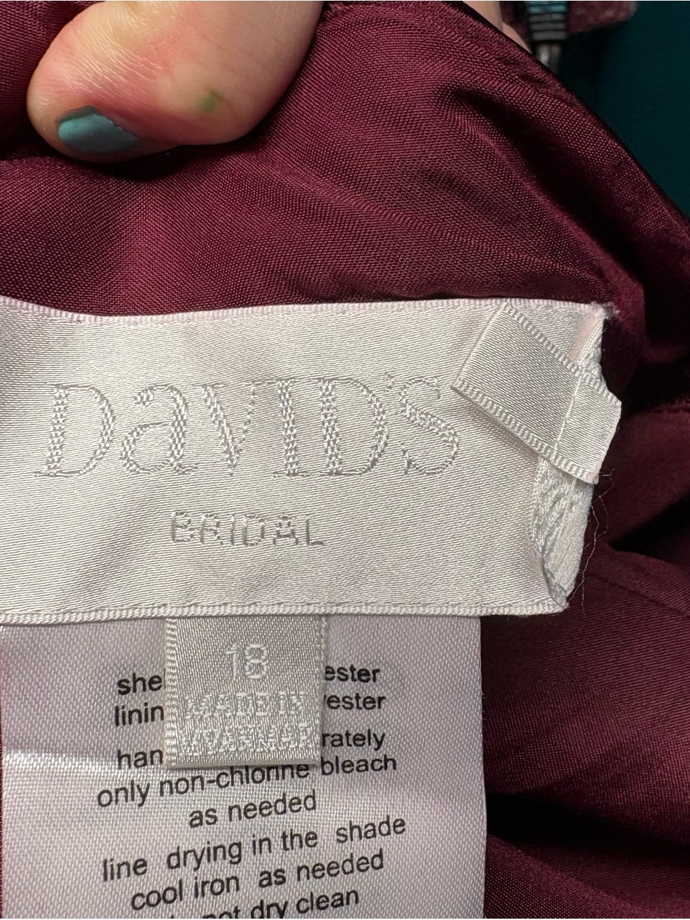 David's Bridal deep burgundy formal dress